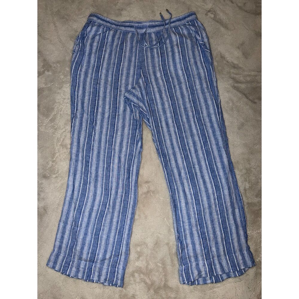 Tommy Bahama Men’s Blue Striped Linen Pants Size L Drawstring Waist